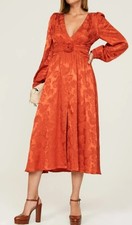 Love Whit - Whitney Port Burnt Orange Satin Jacquard Long Sleeve Midi Dress $395