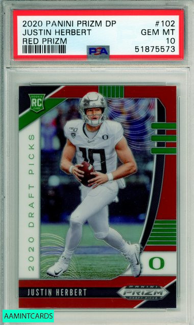 2020 PANINI PRIZM DRAFT PICKS JUSTIN HERBERT #102 RED PRIZM ROOKIE PSA 10 GEM MT