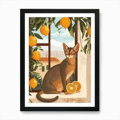 Abessinier Katze Bilderbuch Illustrati gerahmtes Wandbild Poster Leinwanddruck Bild