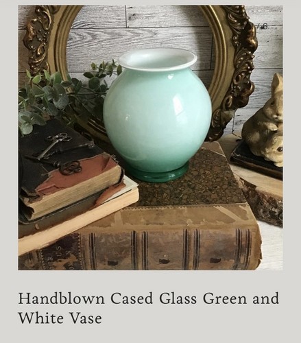 BOGOHandcrafted Art Glass Vase Seafoam Green White Interior 4.5”, Unused. - Picture 6 of 16