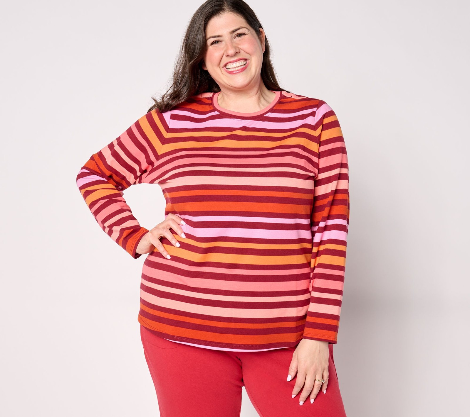 Sport Savvy Women's Top Sz M Bold Stripe French Terry Long Multi-colored A655358
