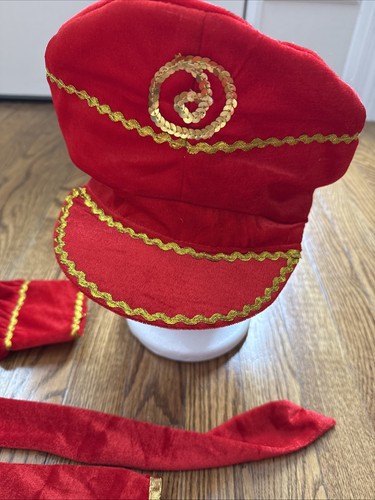 Kids Red & Gold Nutcracker majorette Dress Costume Cap & Slipper Shoe Cover - Picture 7 of 18
