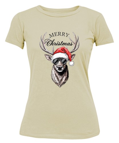 Rentier Weihnachten Merry Christmas Weihnachtsmütze Sonnenbrille Damen T-Shirt - Picture 42 of 45