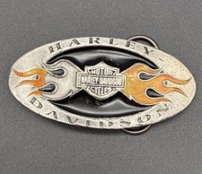 HARLEY DAVIDSON Flames Bar & Shield Oval Logo Belt Buckle Enamel 1998 USA