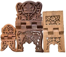 Lot of 3 Bible Hand Carved Wooden Book Stands Folding Cookbook Holders