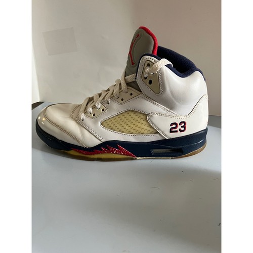 Air Jordan 5 Retro 2011 Blanco Medianoche Azul Marino Rojo Universitario Zapatos para Hombres Talla 8 - Imagen 5 de 9