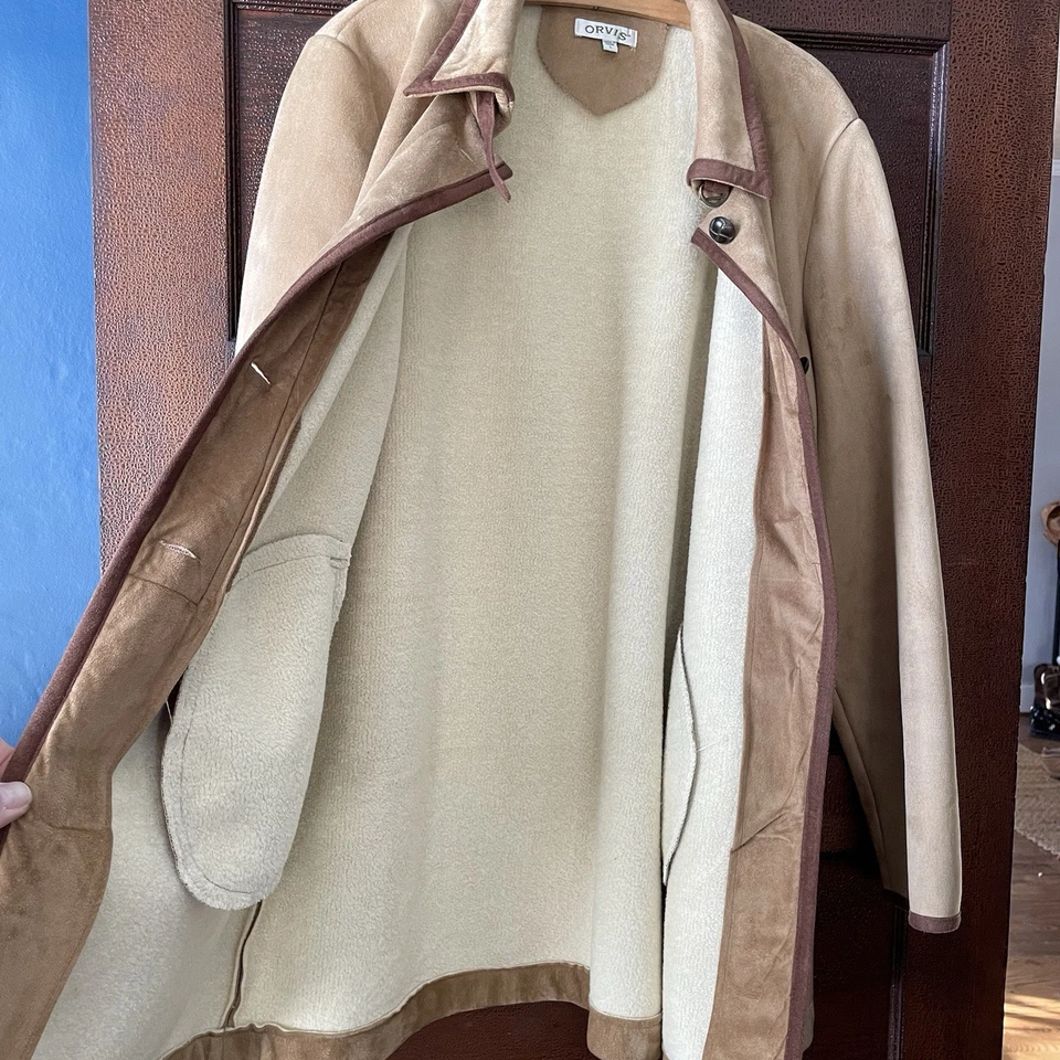 Jaqueta ORVIS feminina de camurça sintética grande bronzeada camelo forrada com botões - Imagem 3 de 4