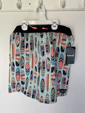 Hurley Boys Size 14/16 Blue Orange Surfboard Print Board Shorts