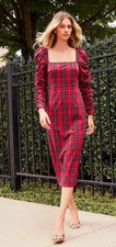 Antonio Melani Tartan Red Plaid Christmas Holiday Bridesmaid Long sleeve Dress 6