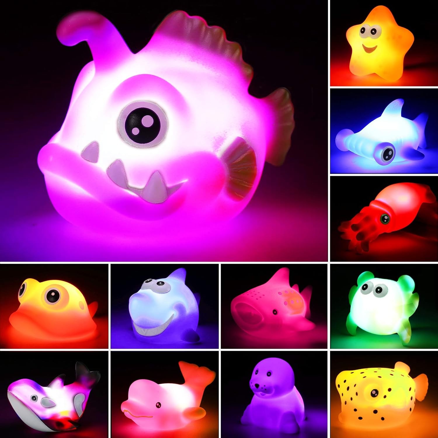 12 Pcs Light-Up Bath Toys – LED Floating Ocean Animals for Kids & Toddlers