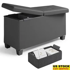 Faux Leather Storage Ottoman Bench W/ Removable Bins Living Room & Bedroom New