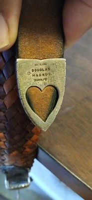 Douglas Magnus Sterling Silver Brown Orange Leather Vintage Belt Metal Buckle