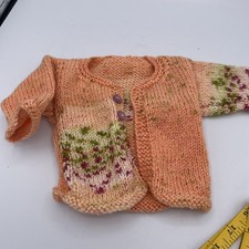 Hand Knit Newborn Baby Sweater Ireland Peach Floral Cardigan Irish Handmade