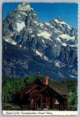Postcard 1950s Chapel Transfiguration Grand Tetons Moose WY Unused Chrome