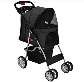 Folding Pet Stroller Portable Pet Travel Pushchair 4 Wheels with Storage Basket
