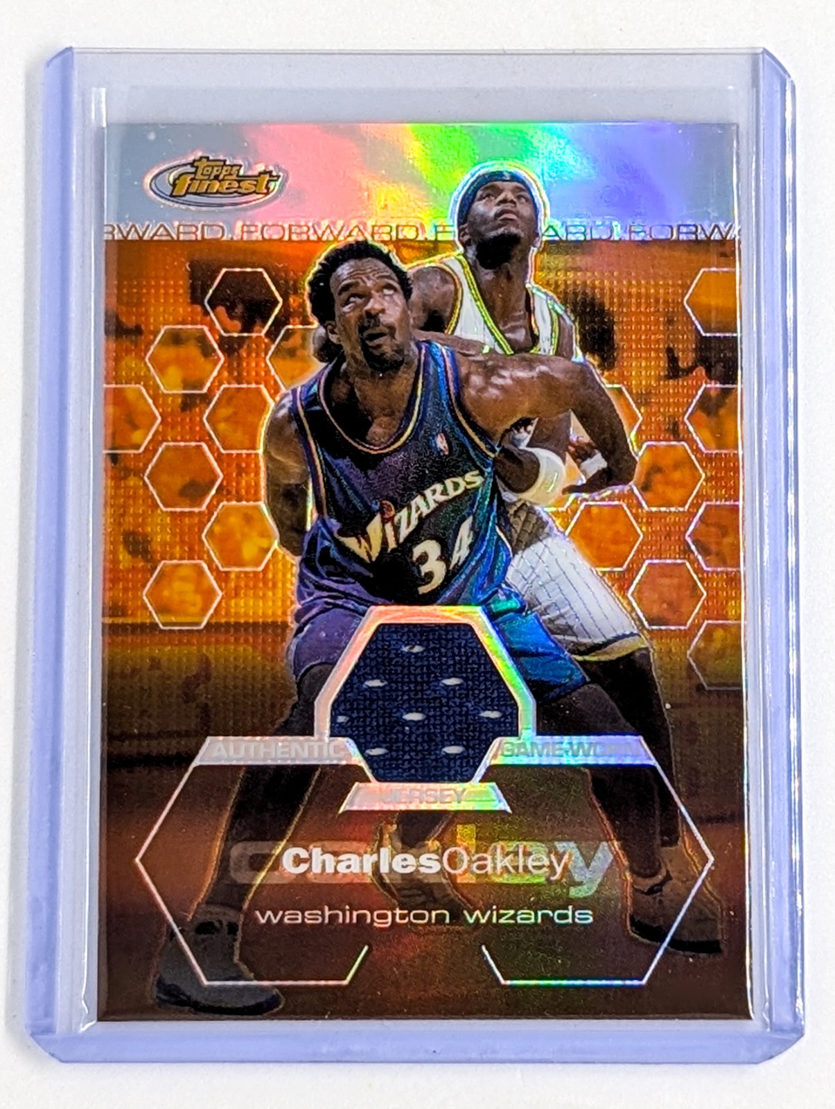 2002 Topps Finest Refractor #154 Charles Oakley /250 Game Used Jersey Wizards