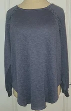 LC Lauren Conrad Women's Heather Blue Waffle Knit Blouse Top Shirt Size L Large