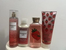 BATH & BODY WORKS STRAWBERRY SODA SET OF MIST+LOTION+SHOWER GEL+ BODY CREAM NEW