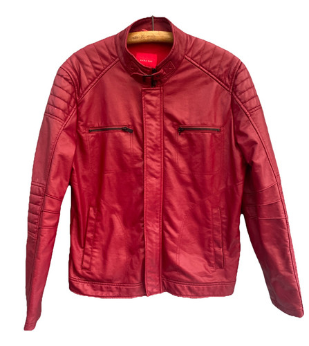 Zara Man Red Biker Jacket Polyester & Cotton Size XL - Leather Look - Picture 1 of 11