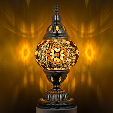 Turkish Table Lamp with Bronze Base  Handmade Yellow Moroccan Tiffany Style Mosai