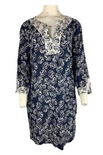 Talbots Sz L 100% Cotton Sea Shell Print Travel Beach Vacation Tunic Dress BL