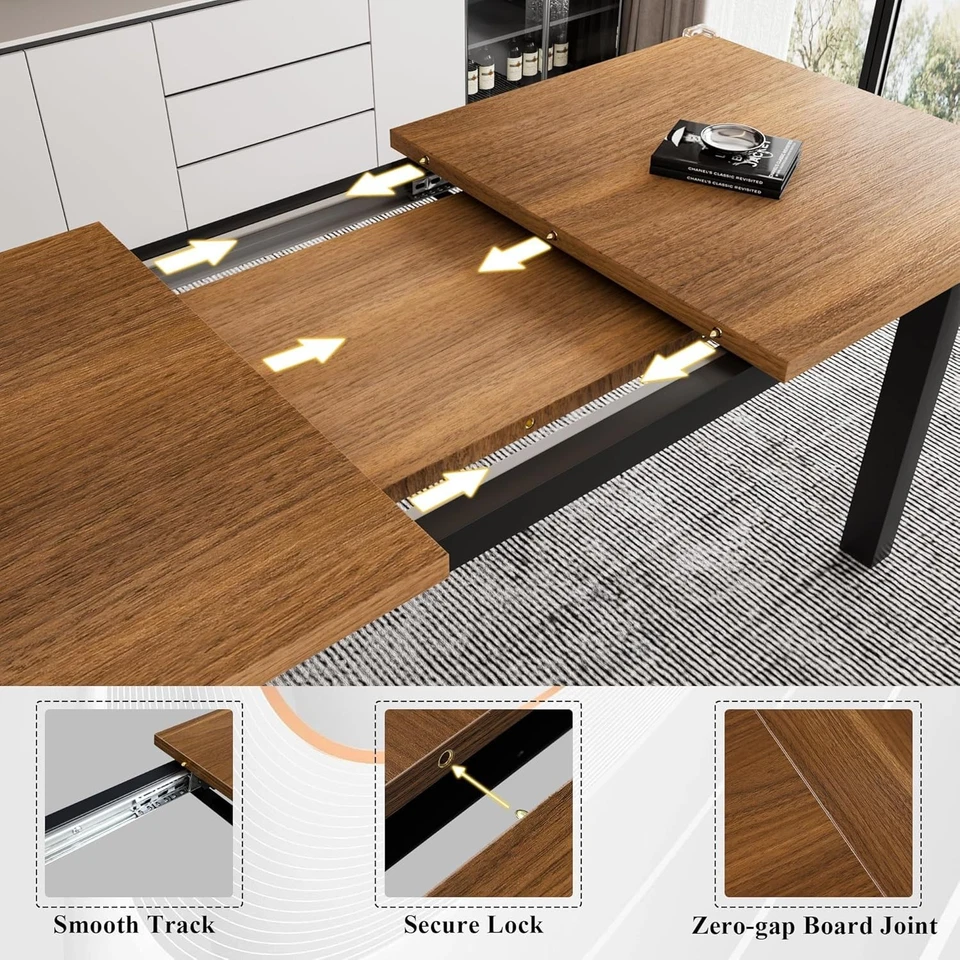 5-Piece Dining Table Set for 4-8 People Extendable Kitchen Table Set Square Stoo - Image 3 of 4