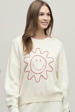 Barefoot Dreams S/M CozyChic Ultra Lite Cotton Smiley Sun  Stars Pullover NWT