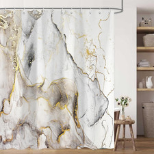 White Marble Shower Curtain for Bathroom Decor, Abstract White and Gold Marble S