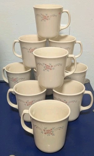 Vintage Corning Ware Corelle English Breakfast Coffee Mugs Tea Cups Set of 10