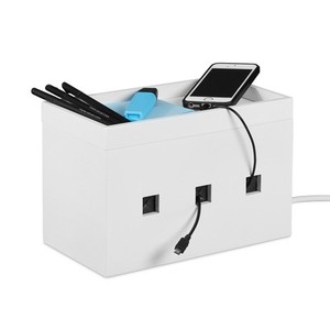 Relaxdays Kabelbox Bambus Steckdosenleiste & Kabel verstecken-
