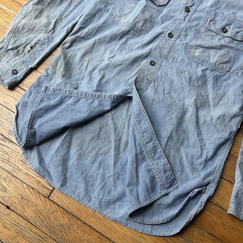 Vintage 1930’s 40’s Hercules Chambray Shirt Long Sleeve Distressed Repaired M/L - Picture 8 of 20