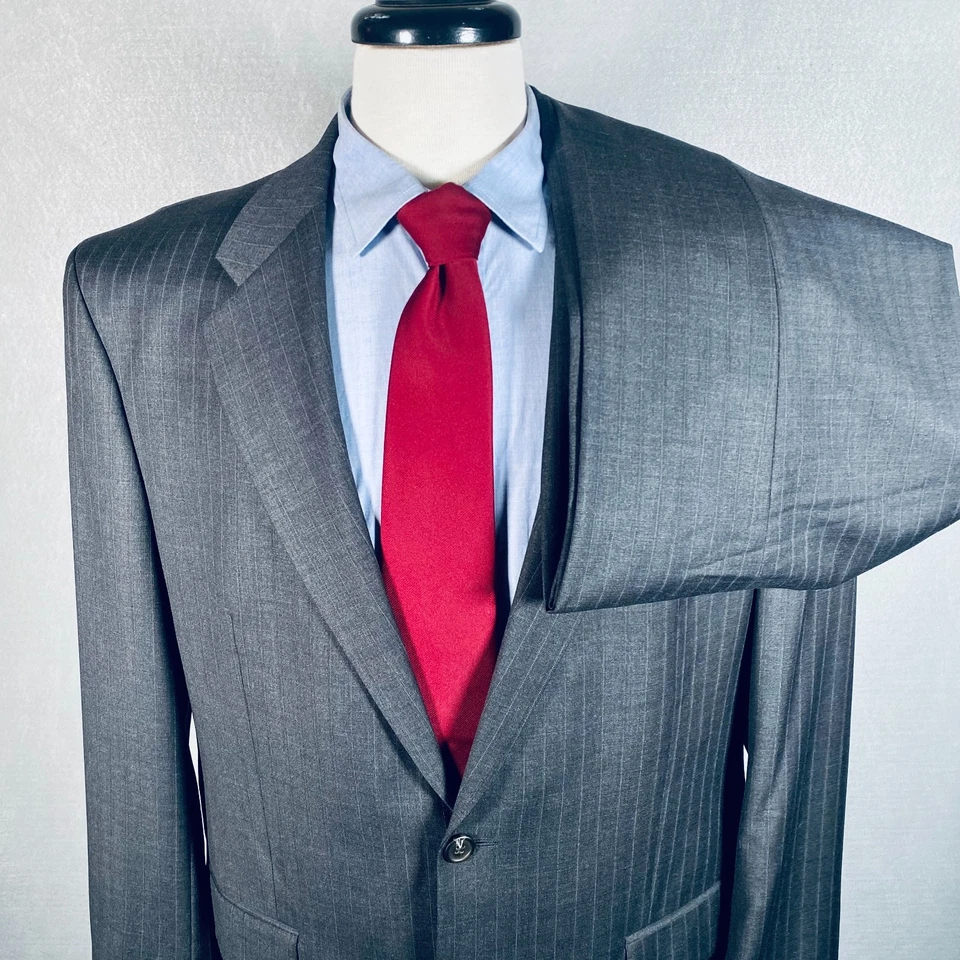 Vintage Ralph Lauren Chaps Suit Mens 44R Gray Wool 2 Piece Pinstripe 38x31 - Image 2 of 4