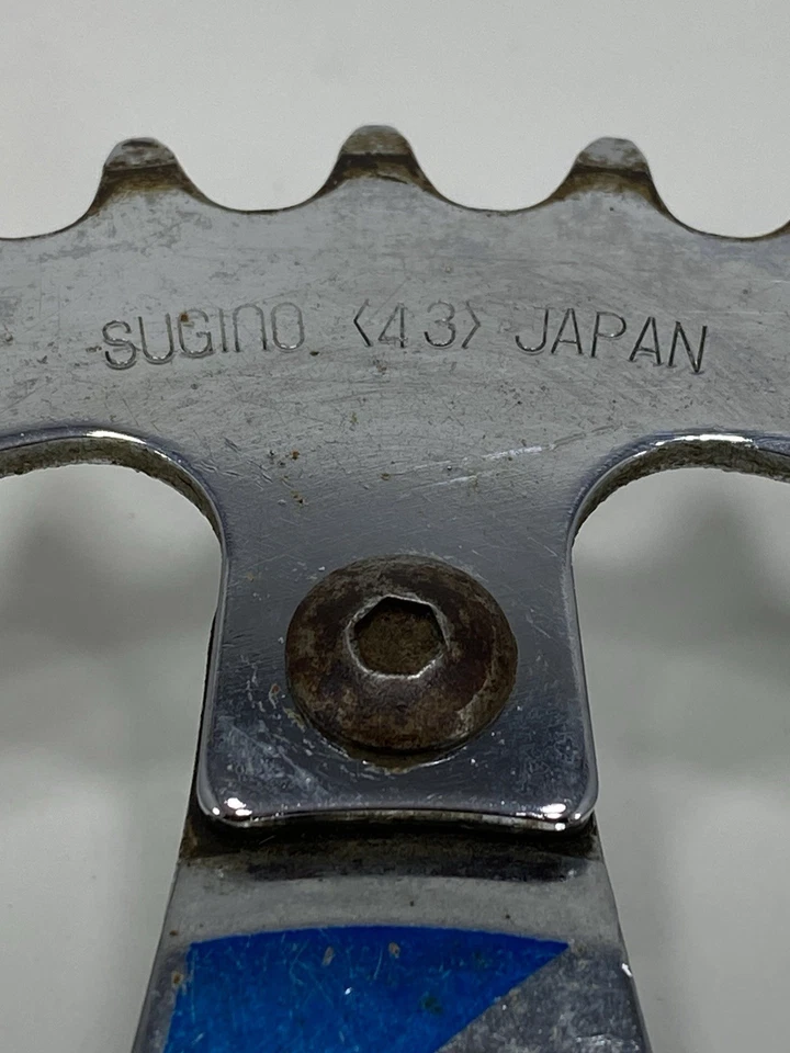 Plato vintage Sugino piñón BMX cromado 43T azul Japón rueda dentada años 80 Foto 3 de 4