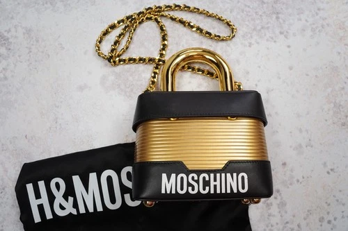 Moschino X HM bag Super Rare Black and Gold Leather Black & Gold Chain Handbag 2