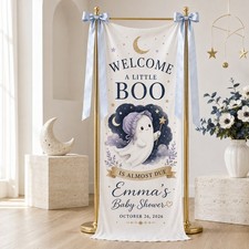Halloween Ghost Baby Shower Banner, Linen Party Hanging Decor for Celebrations