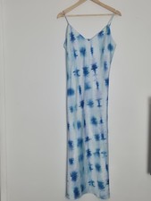 ASOS Blue Tie Dye Satin Slip Dress UK 14 Summer Holiday Boho Maxi F12
