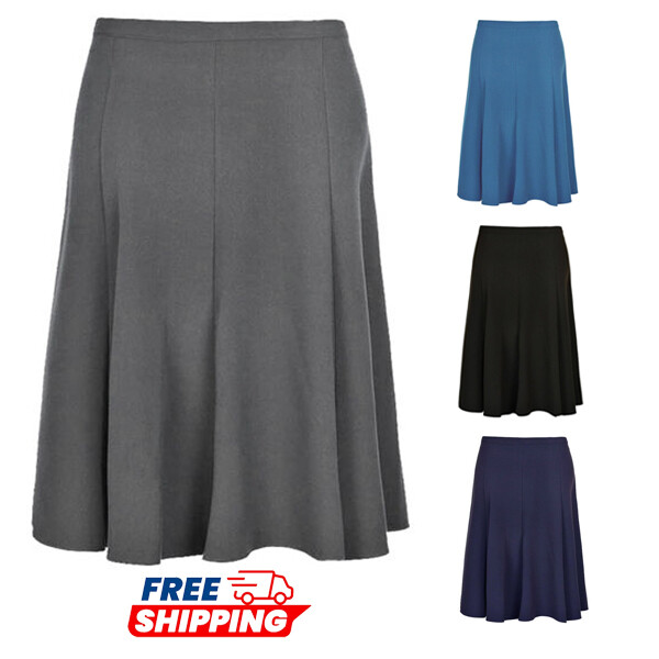 Panel Ladies Skirt Half Elasticated Below knee 27 inch length Plain Skirt