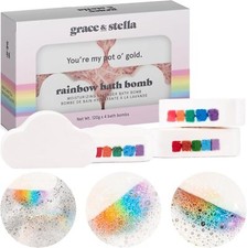 Grace  Stella - Rainbow Bath Bombs - 4 Pack - Moisturizing - Pot O' Gold - NEW