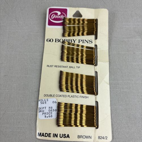 Vintage 1982 Goody Hair Retro Bobby Pins Made In USA Brown Ball Tip 60 Ct New - 第 1/12 張圖片