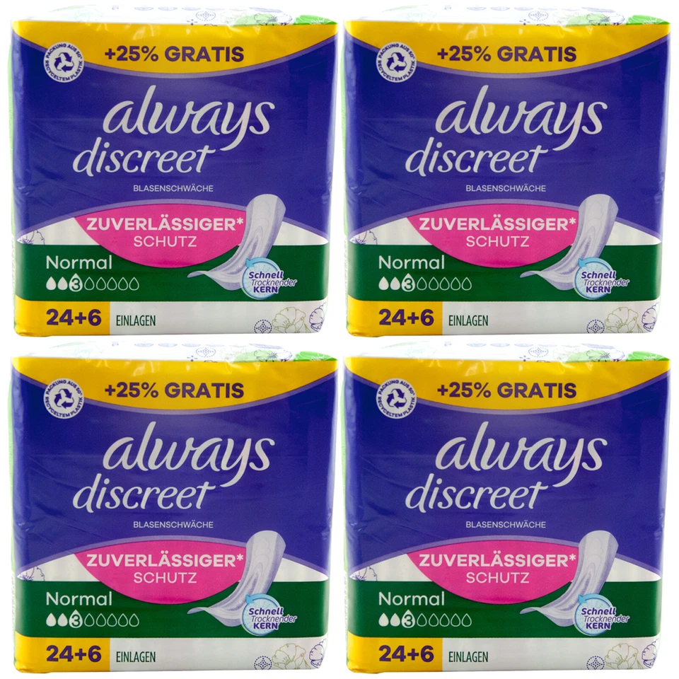 always discreet NORMAL 4x 30 Stück Blasenschwäche Schutz Inkontinenz zuverlässig
