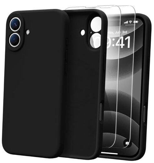 for Case with 2 Screen Protectors - Compatible with Magsafe - iPhone 16 Black