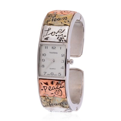 STRADA Cuff Womens Band Watch Bracelet Silver-Tone