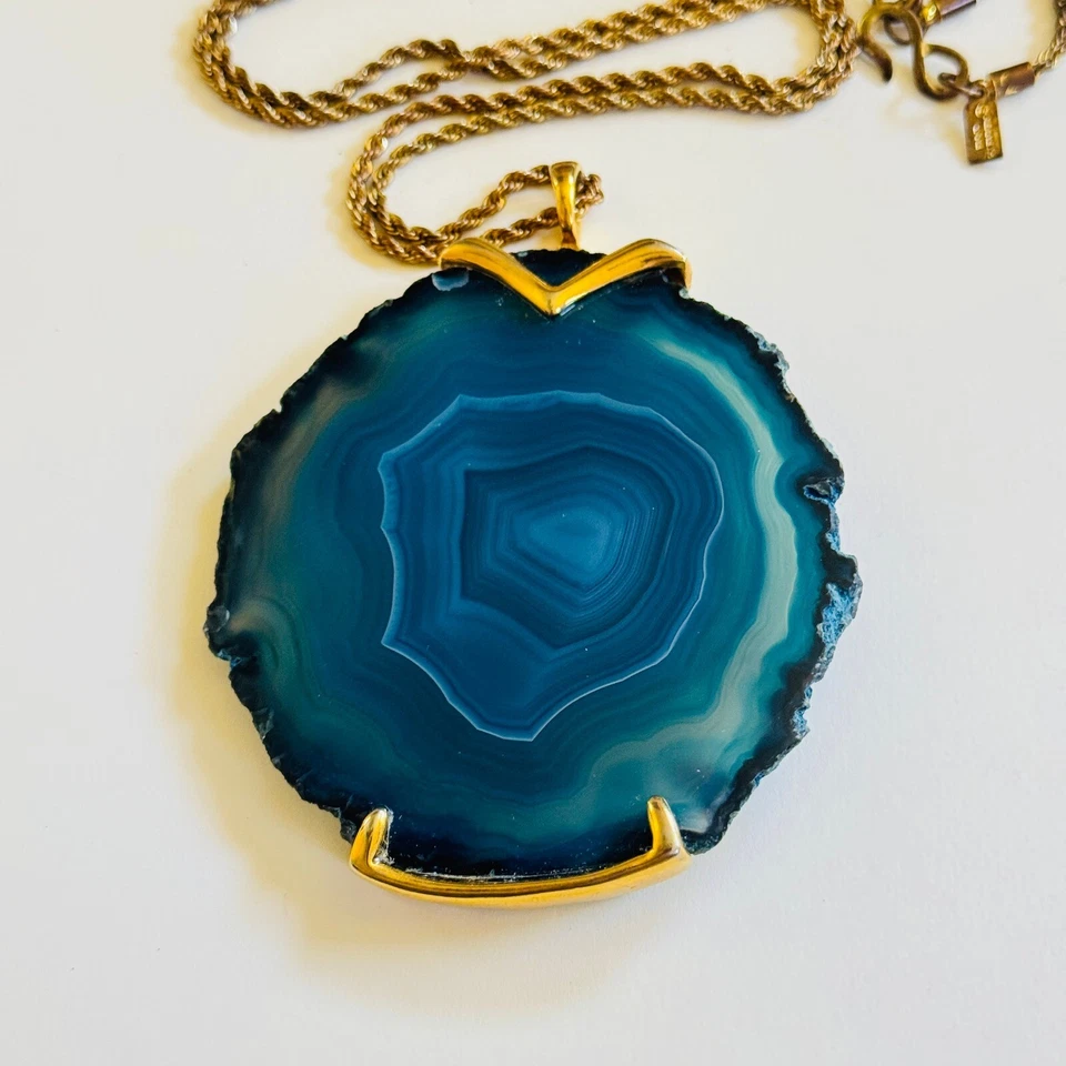 Kenneth Lane синий агат ломтик ожерелье натуральный золотой тон веревки цепочка воротник 32 «L - Изображение 3 из 4