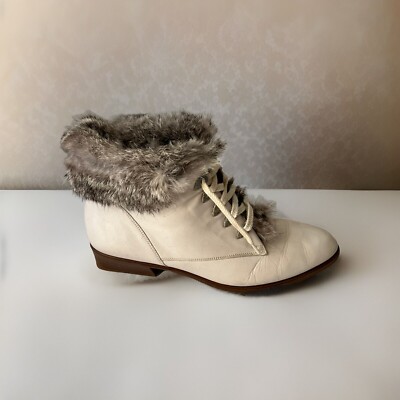 Vtg Gabor Women s Leather Boots With Virgin Wool/Rabbit Fur Lining Sz 7.5 Ivory