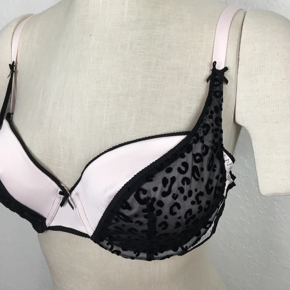 Sujetador Pleasure State Etiqueta Blanca 38B Rosa Claro Negro Estampado Leopardo Encaje Con Aros Foto 2 de 4