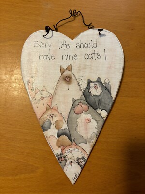 Hand Painted Wood Plaque By Sharon Pearce  Every Life Should Have 9 Cats 