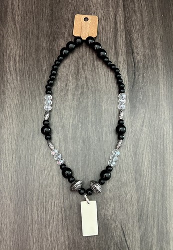 Black Silver Clear Beaded Stretch Necklace Buddha Pendant Handmade With Love NEW - Picture 8 of 12
