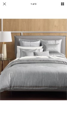 5PcHotel Collection Muse F/Queen Set: Duvet+2Shams+Coverlet ,Silver- Brand New