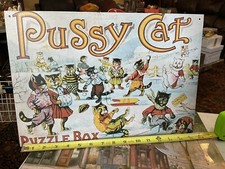 &ldquo; NEW &ldquo; PUSSY CAT TIN SIGN WINTER SCENE 16"x 11" MADE OHIO 1994 F/STORE DISPLAY.