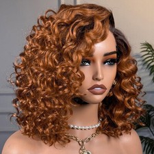 Ginger Ombre Bouncy Curly Glueless 13x4 Lace Front Short Wig 100 Human Hair Wig
